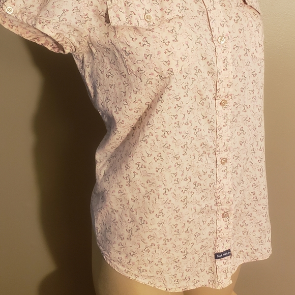 Pink Floral Print Duck Head Button-Down Blouse SzS - Picture 3 of 6